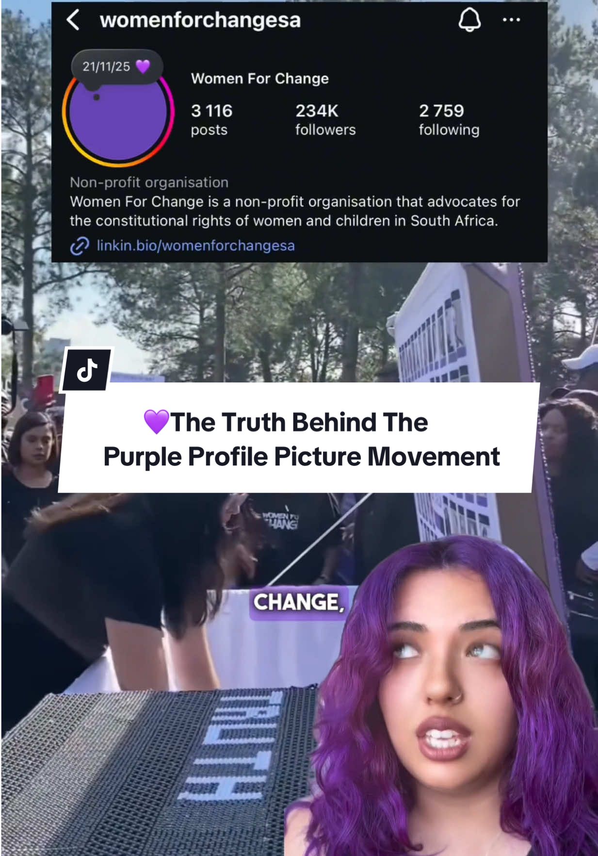 Here’s the truth behind the purple profile picture movement 💜 💜💜 @womenforchange.sa 💜💜 #BellaMonsoon #SouthAfricanCrime #WomenForChange #WomenShutDown #UnburyTheTruth   