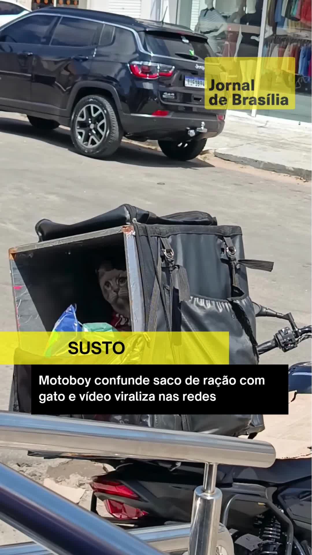 🏍️ O Paulo, motoboy, levou um baita susto ao olhar de longe dentro da bag e achar que tinha um gato ali dentro! 😱🐈 😂 Mas, chegando mais perto, ele percebeu que era só um saco de ração com a foto de um gato na embalagem. A confusão rendeu boas risadas nas redes sociais! 📸 O vídeo viralizou e mostra aquele tipo de situação que só quem vive o dia a dia das entregas entende bem e ri depois! 🤣💼 📹: pauloroberth91 | myhoodbr #jornaldebrasilia #motoboy #gato #susto
