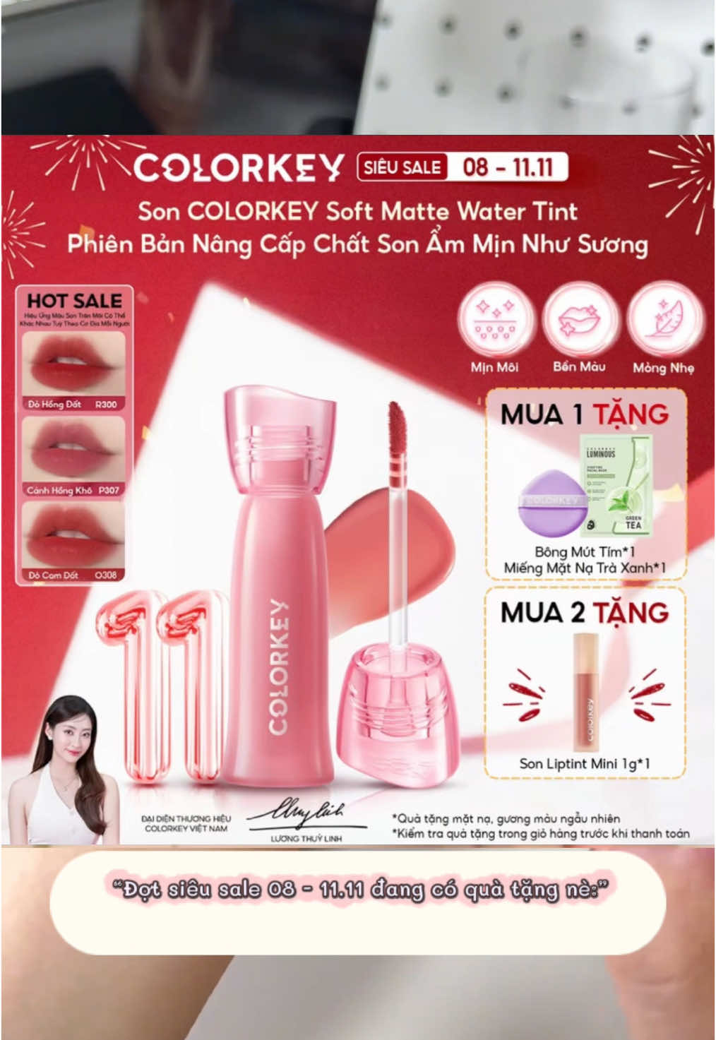 Bình thường mình khá kén son tint vì sợ khô môi… nhưng COL0RKEY bản nâng cấp mới thì đúng là đỉnh của chóp 🤍 Chất son mịn như sương, nhẹ môi, lên màu xinh tự nhiên, càng tán càng đẹp ✨ Mấy bạn thích makeup kiểu trong trẻo Hàn Quốc chắc chắn sẽ mê luôn 🤍 🎨 Gợi ý màu yêu thích: R300 – Đỏ hồng đất xinh khỏi nói P307 – Cánh hồng khô nhẹ nhàng bánh bèo O308 – Đỏ cam đất tươi tắn, dễ dùng mọi dịp 💄 #c#colorkeys#soncolorkeycolorkeysoftmattewatertint #review#x#xinhhonmoingay