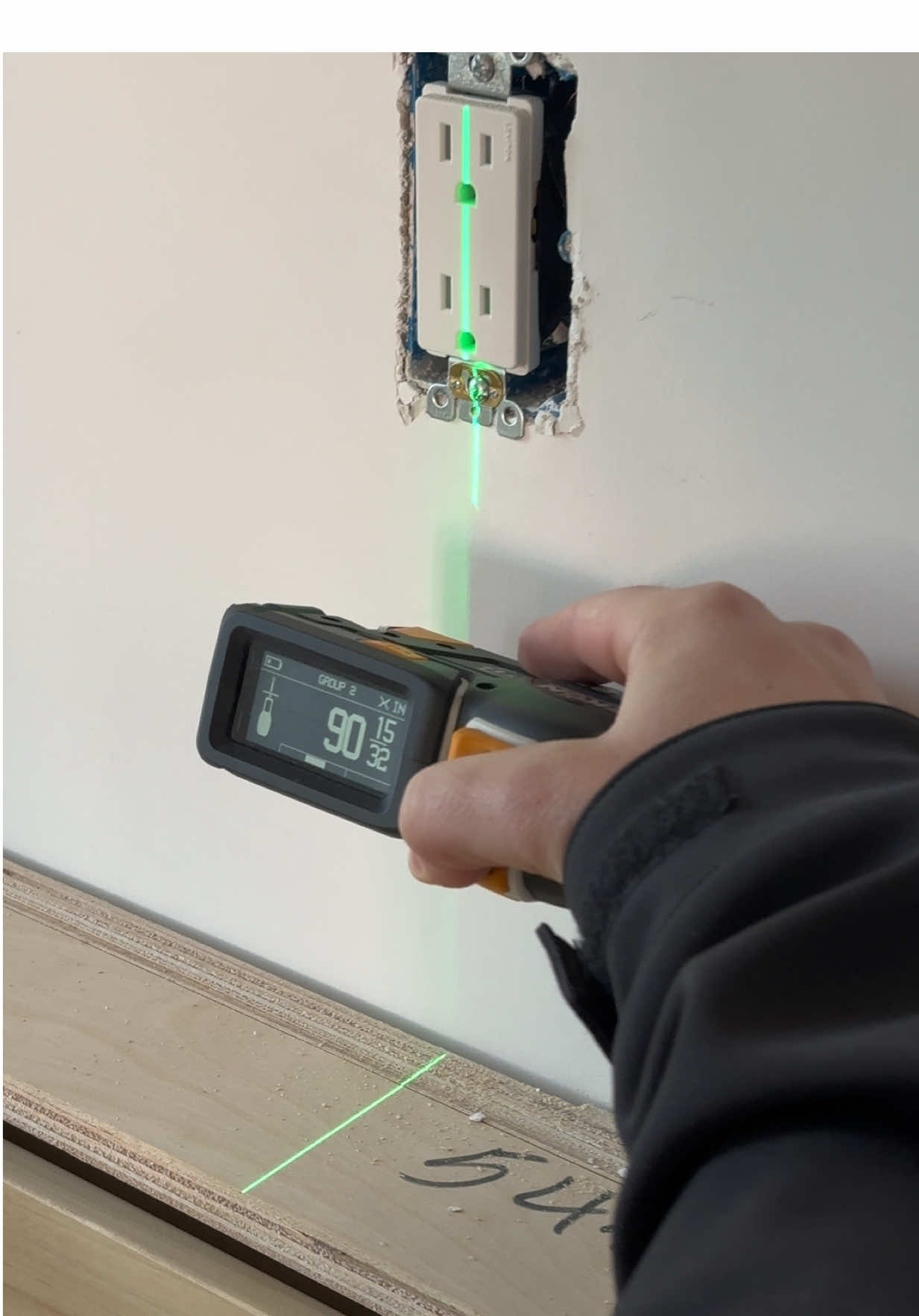 Outlet to wall distance dual laser measuring made easy to verify everything is where it should be 