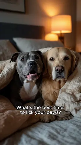 Timing is everything 🐾 When’s your dog’s favorite time for a good paw-lick session? #wearegoodpets #chuckandbarry #goldenretriever #staffy