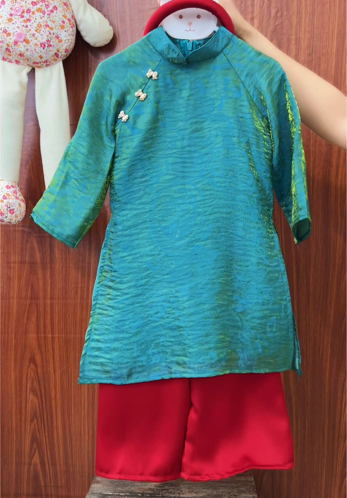 Sét cách tân gấm xanh 2 lớp tặ#quynhanhkids2 #aodaibegai #aodai #tet2026 