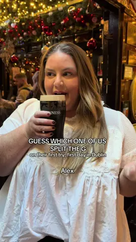 splitting the G is trying to drink without stopping and hoping you take just enough gulps to have the foam hit the G perfectly! vote ⬇️ who you think hits it on their first try! #splittheg #dublin #dublintiktok #irelandtiktok 