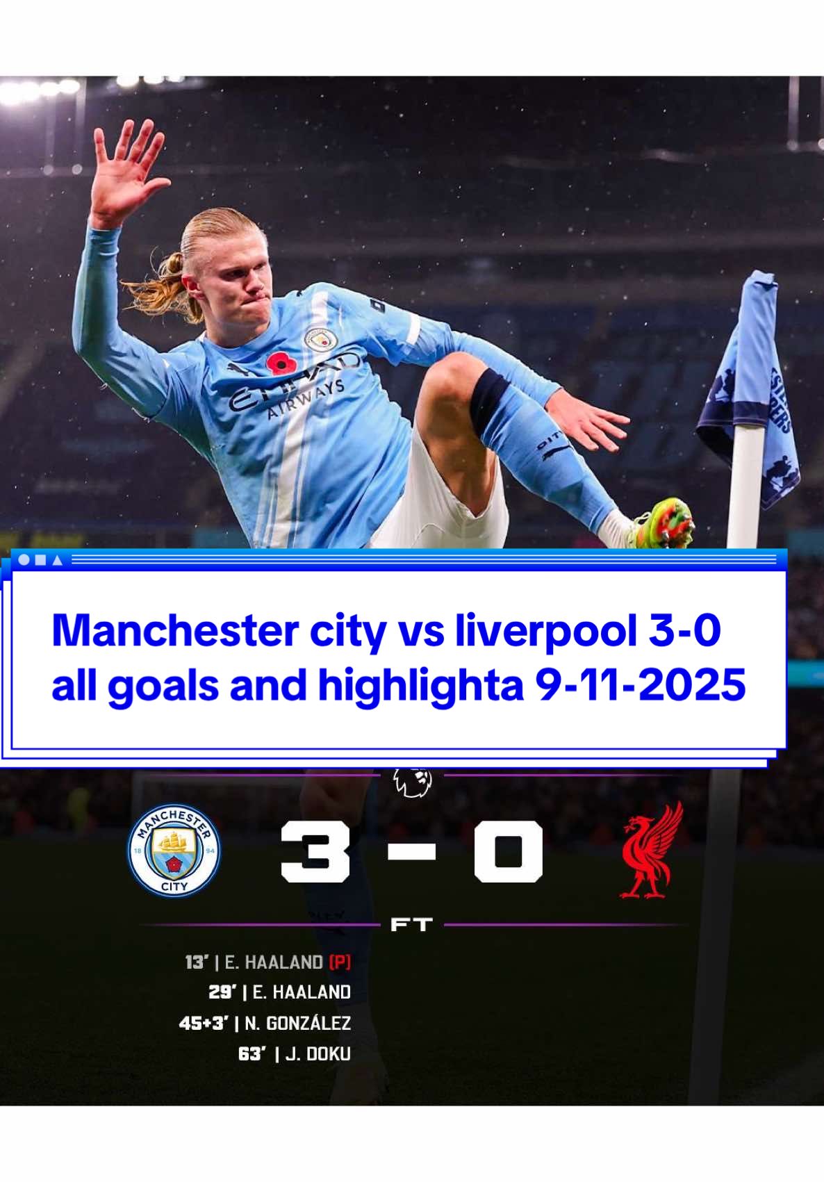 Manchester city vs Liverpool 3-0 All goals and highlights 9-11-2025 #manchestercity #liverpool #manchestercityvsliverpoolfc #football #PremierLeague 