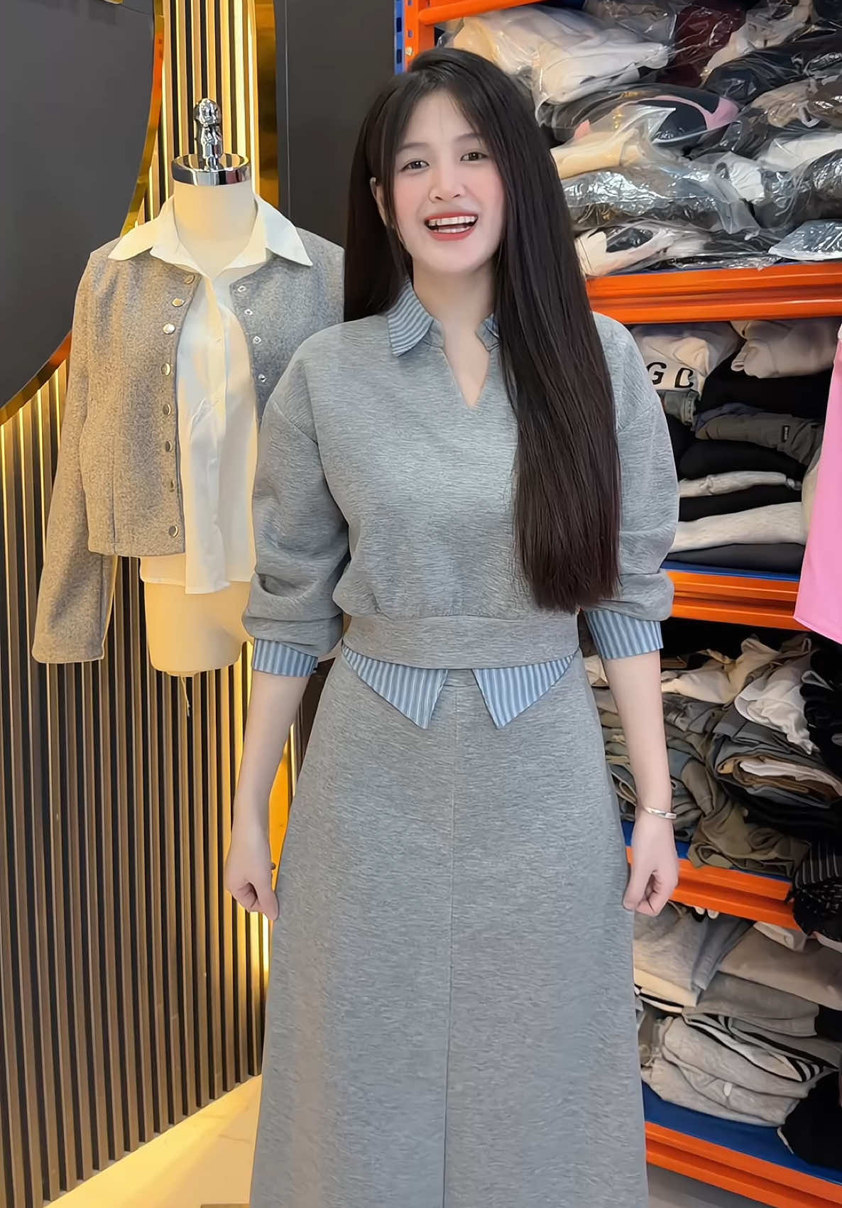 Set Áo Tay Dài Phối Kẻ Tay Dài