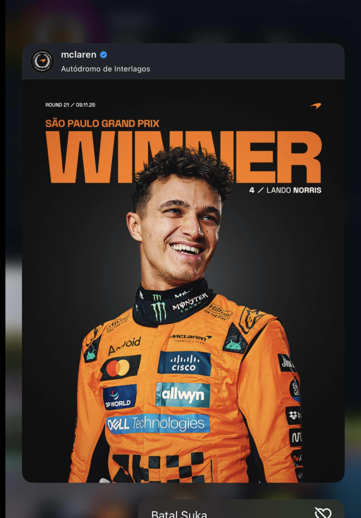 DOMINASI!!! practice 1 : P1 ✅ sprint quali : P1 ✅ sprint race : P1 ✅ qualifying: P1 ✅ race : WINNER ✅ 🚀🚀🚀🚀🚀🚀🚀  #landonorris #f1 #brazilgp🇧🇷 #mclarenf1 #norrisnutsedit 