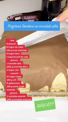 prăjitură Snickers cu ciocolată albă #amintire #cake #Recipe #prăjiturădecasă #deliciu 