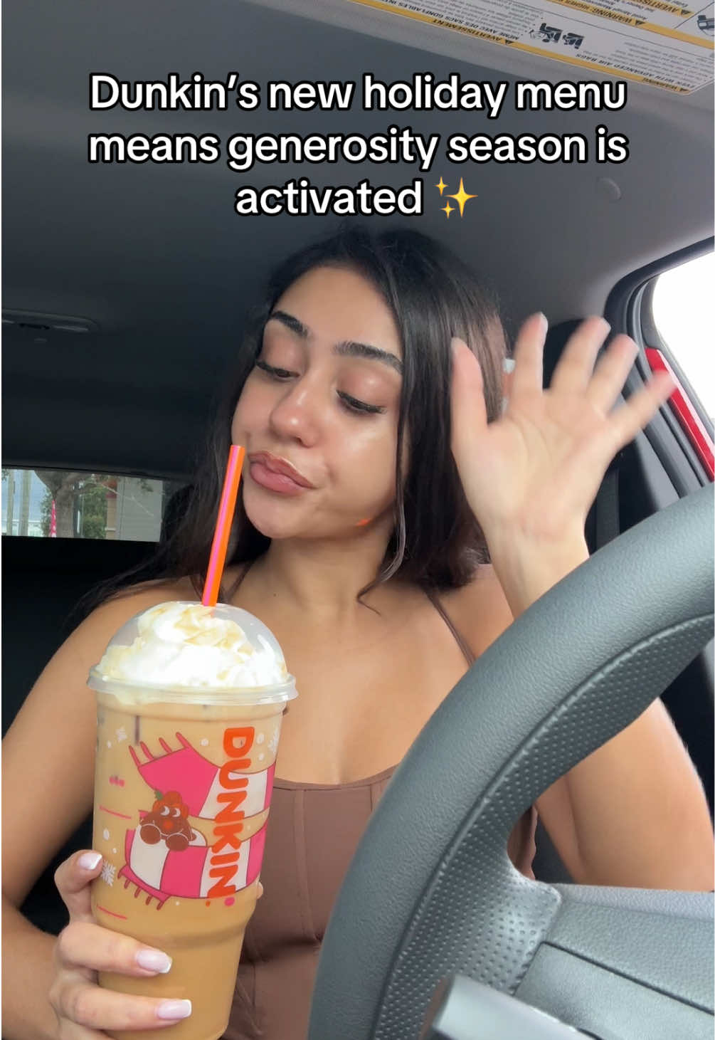 Toasted white chocolate latte bigger than my head… I think yes  @Dunkin' #fyp #coffee #drivethru #generosity #tipping 