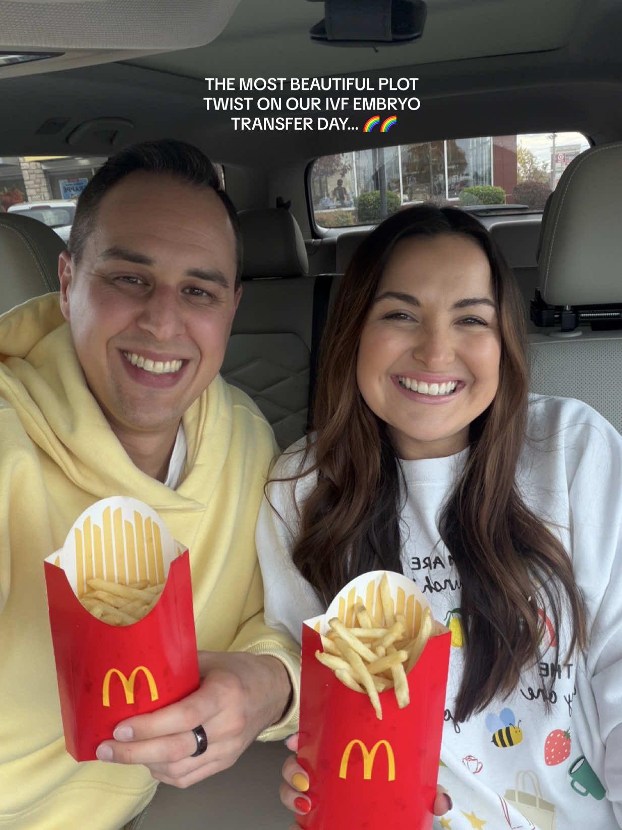 the biggest surprise and most beautiful plot twist on our IVF embryo transfer day ✨ we didn’t just transfer one embryo — we transferred our TWO miracle embryos 🌈🌈 it wasn’t our original plan, but God’s plans are always greater. we’re holding onto so much hope and faith that both of these little miracles are sticking and growing beautifully right now 🤍🤍 promise to share the full story soon! we’ve been taking time to process and share this exciting news with our family and friends, and doing lots of resting after a double transfer day 🤭🥰 we’re so grateful for your continued prayers!! STICK BABIES STICK! 😭😭🌈🌈 #ivf #ivfjourney #frozenembryotransfer #ivfstory #ivfwarrior 