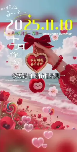 今天是11月10日星期一，农历九月廿一，早上好呀，清晨到祝福到，新的一周带着微笑，点燃生活的希望，重新出发，愿你这个冬天，日子常新，生活常暖，喜乐常伴，愿2025年最后的100天，一切都顺顺当当！ #早安 #情感语录 #暖心 #分享 #祝福 