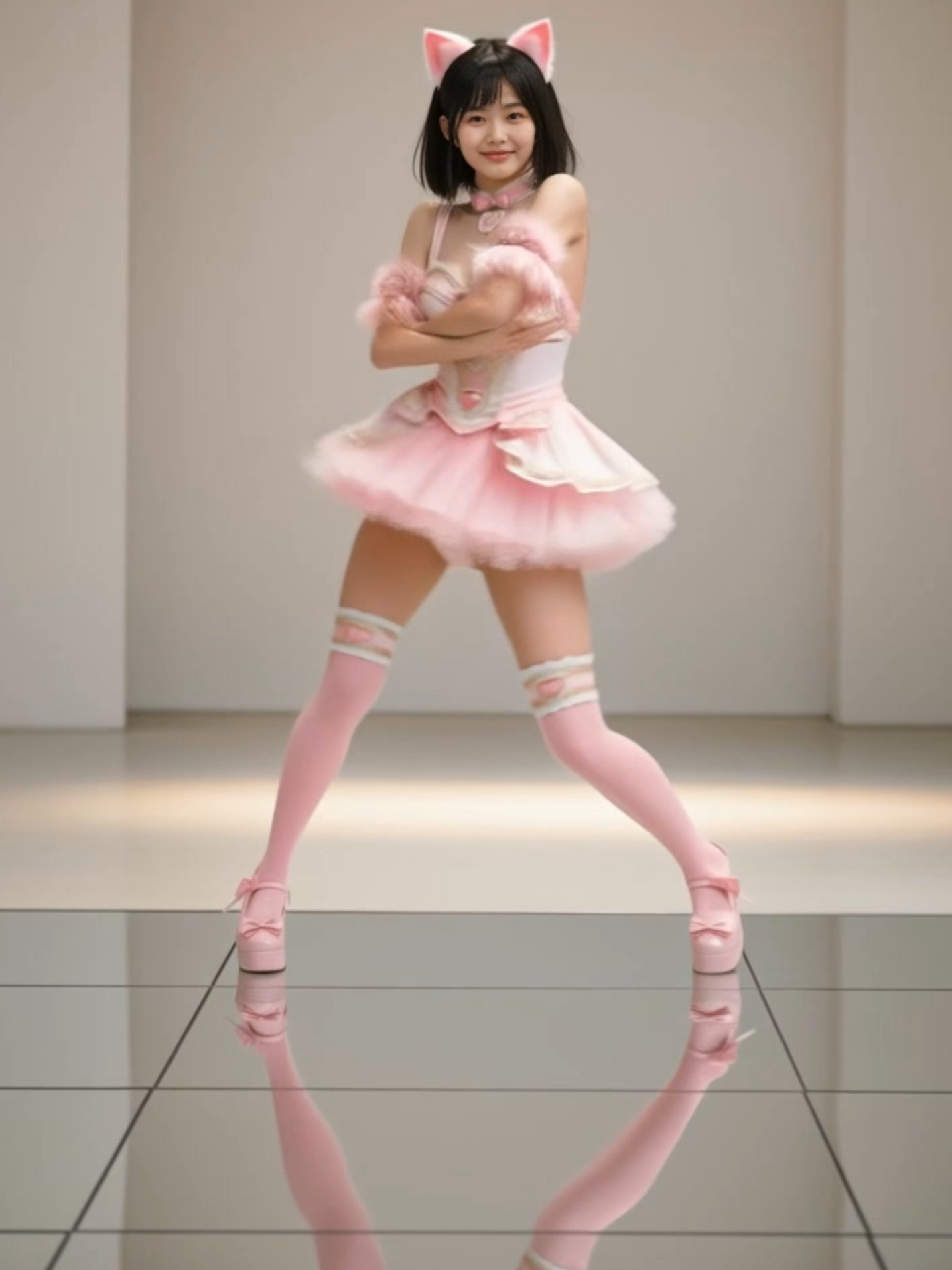 おはわんこ～🐶景気づけに鏡の床でダンス❗今週も頑張っていこうね💖　#ダンス #アイドル #ミニスカ