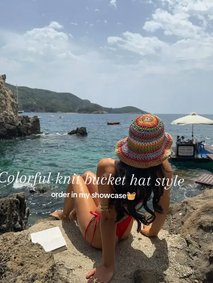 Colorful bucket hat fashion beach style outfits  #buckethat #knittedhat #summerstyle #creatorsearchinsight #OOTD 
