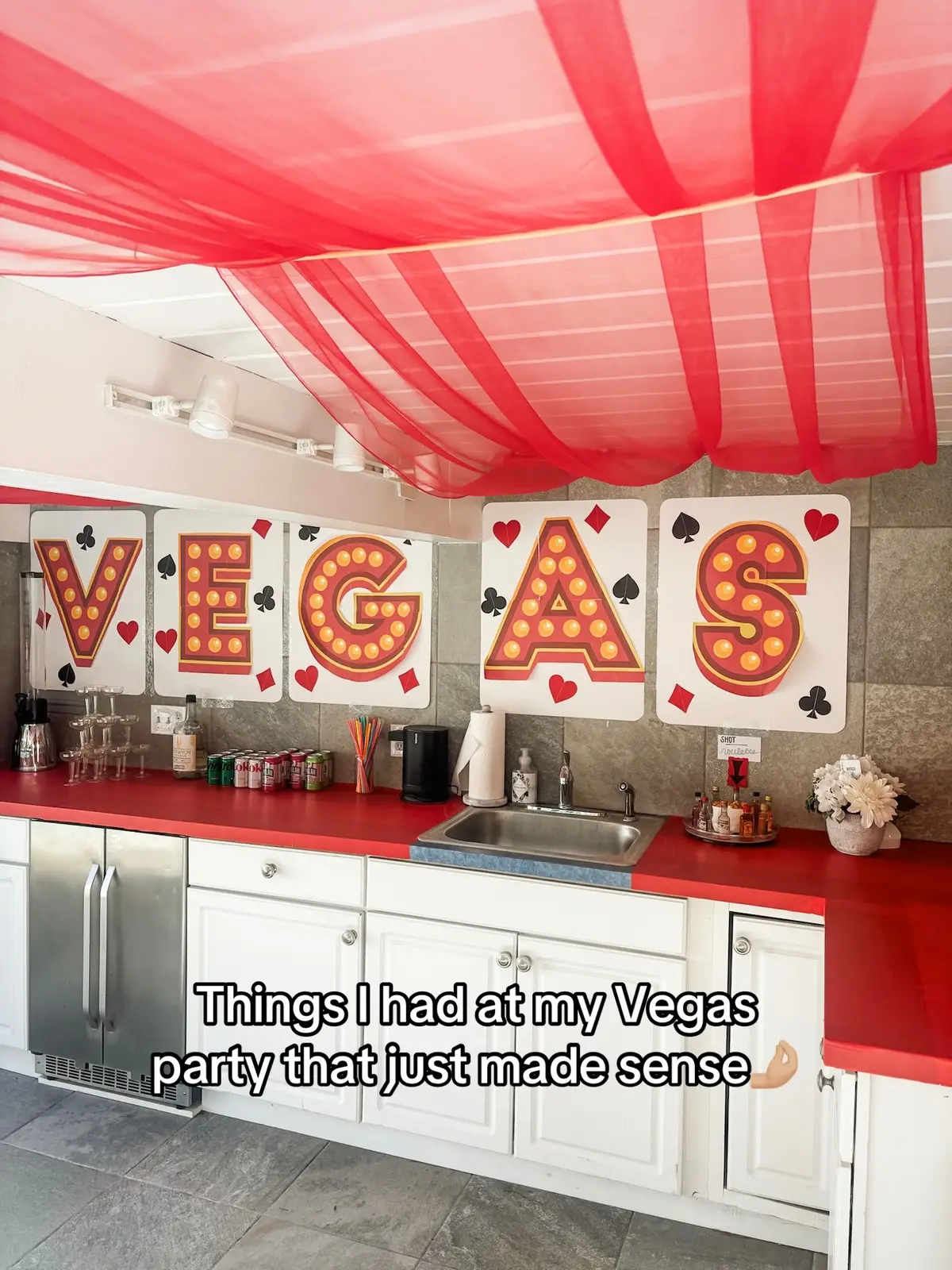 Things at my Vegas themed party that just make sense🤌🏼✨🍸🪩 #partydecor #setup #crafts #hosting #DIY 