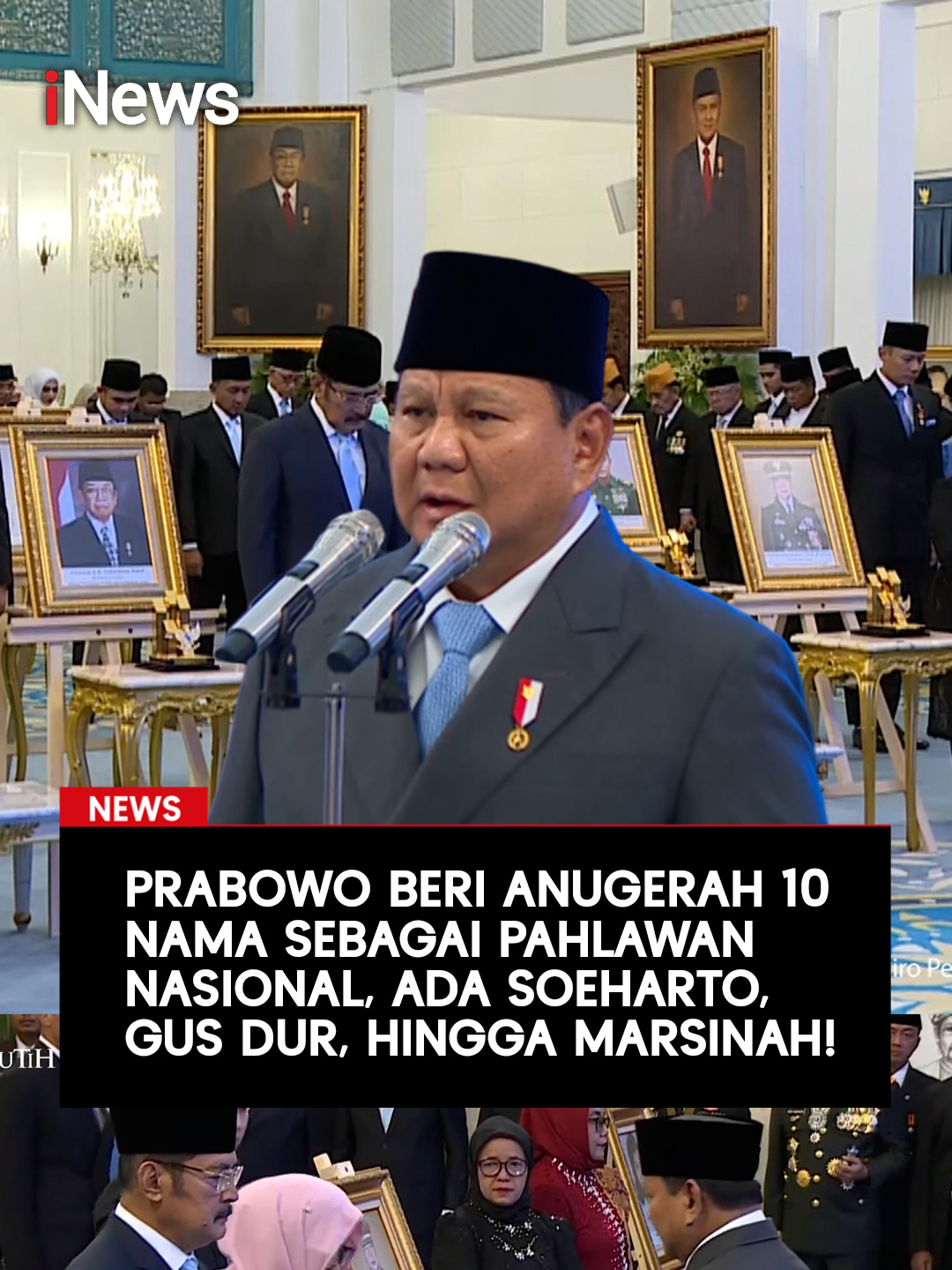 Presiden Prabowo Subianto resmi menganugerahkan gelar pahlawan nasional kepada 10 tokoh di Istana Negara, Jakarta, pada Senin (10/11/2025). Diantaranya termasuk Presiden ke-2 Soeharto, Presiden ke-4 Abdurrahman Wahid atau Gus Dur, tak hanya tu Prabowo juga menganugerahkan gelar pahlawan nasional kepada Marsinah. Penganugerahan gelar pahlawan nasional merupakan bagian dari rangkaian Peringatan Hari Pahlawan Tahun 2025. Acara penganugerahan tersebut juga dihadiri oleh para ahli waris yang sekaligus mewakili para tokoh untuk menerima gelar pahlawan. 10 tokoh yang diberikan gelar pahlawan nasional adalah: 1. Abdurachman Wahid atau Gus Dur - Jawa Timur 2. Jenderal Besar TNI Soeharto - Jawa Tengah 3. Marsinah - Jawa Timur 4. Mochtar Kusumaatmaja - Jawa Barat 5. Hajjah Rahma El Yunusiyyah - Sumatera Barat 6. Jenderal TNI (Purn) Sarwo Edhie Wibowo - Jawa Tengah  7. Sultan Muhammad Salahuddin - NTB 8. Syaikhona Muhammad Kholil - Jawa Timur  9. Tuan Rondahaim Saragih - Sumatera Utara 10. Zainal Abisin Syah - Maluku Utara Baca selengkapnya hanya di  https://www.inews.id/news #iNews #PresidenPrabowo #HariPahlawan #PahlawanNasional #GusDur #Soeharto #Ma rsinah