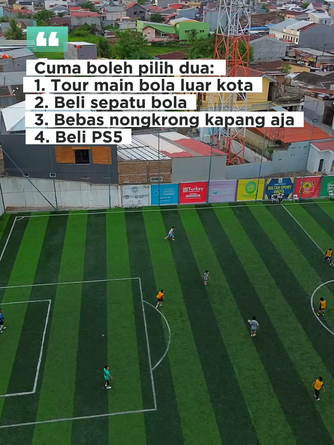Semua cowok pasti pengen empat-empatnya, tapi dompet bilang “jangan serakah” 😅 Yang penting, masih bisa main bola dan nongkrong bareng tim di Sultan Sport Arena! 📲 Booking WA: 0853-9984-2278 🎁 Member diskon Rp100.000/jam (main minimal 2x sebulan) #SultanSportArena #MiniSoccerMakassar #MainBolaTerus #CowokDanBola #MakassarAktif #LapanganMiniSoccer