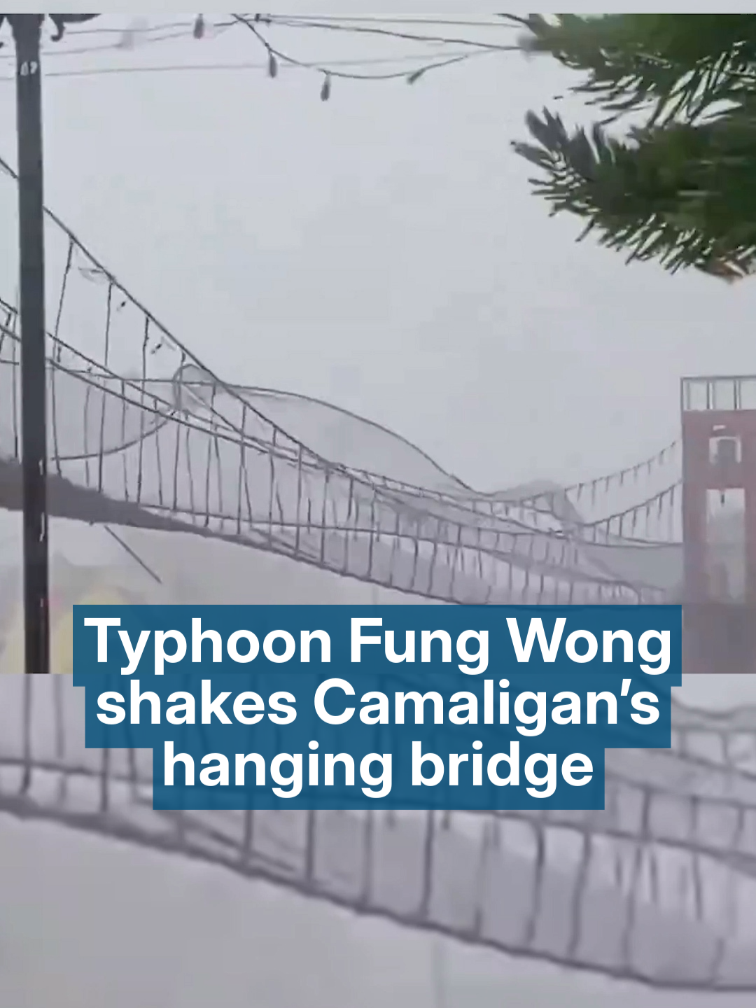 Footage shows the Camaligan suspension bridge swaying violently as Typhoon Fung Wong battered several parts of the Philippines. The storm brought heavy rain and strong winds, disrupting transport and prompting evacuations.