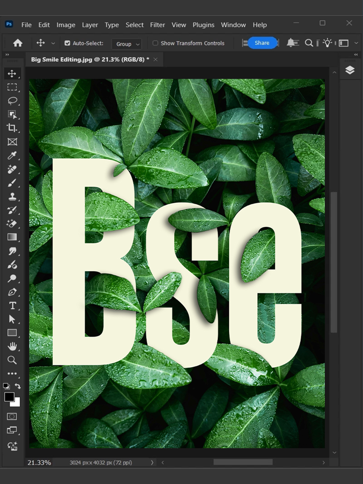 Adobe Photoshop tips to create this leaf text effect! #BigSmileEditing