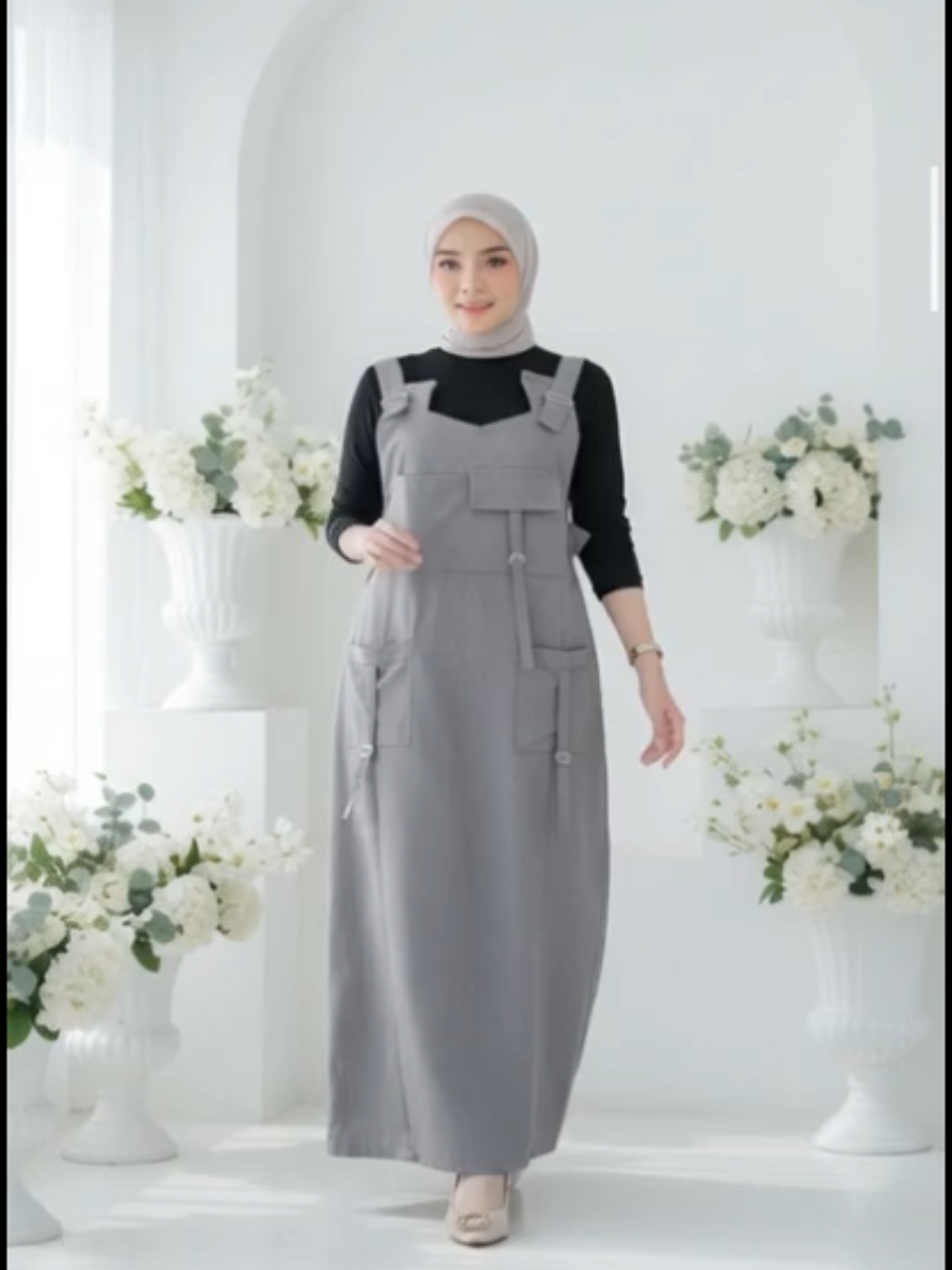 yesi overall cargo katun twill stretch melar Panjang Wanita Dress Nyaman #dress #OOTD #fashion #promoguncang1111 #fyp 