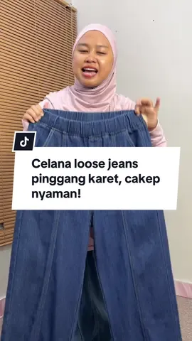 Celana LOOSE jeans pinggang karet, cakep nyaman pol! Sizenya muat sampai bb 95kg ya bund! #celanajeanswanita #jeanswanita #jeanspinggangkaret #jeanshighwaist #celanajeanswanitajumbo 