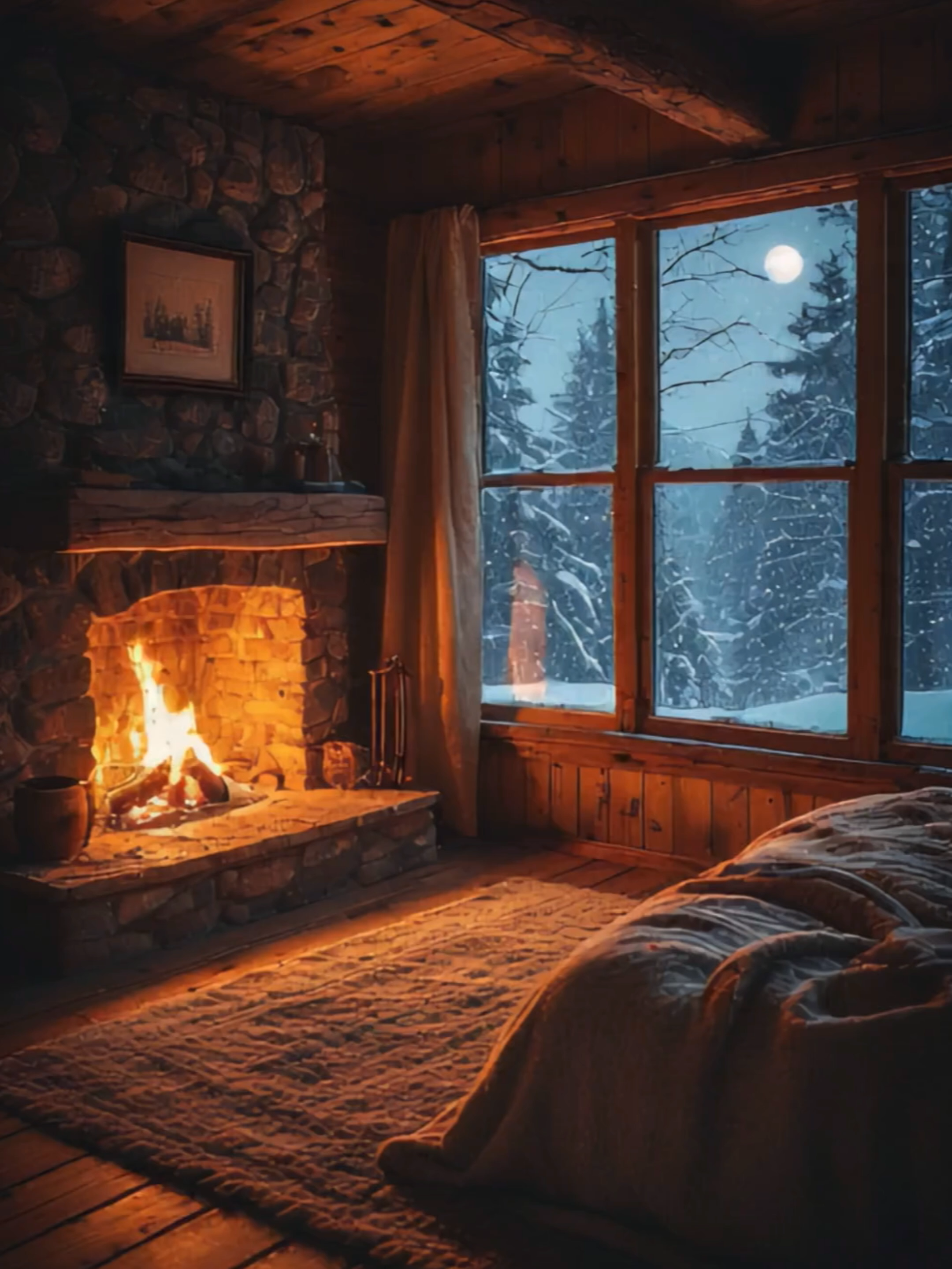 cozy cabin bedroom #foryoupage❤️❤️ #fyp #fmbproductions1 #trendingvideo #bedroom #cabin #romanticbedroom #romanticizeyourlife #wintervibes #snow