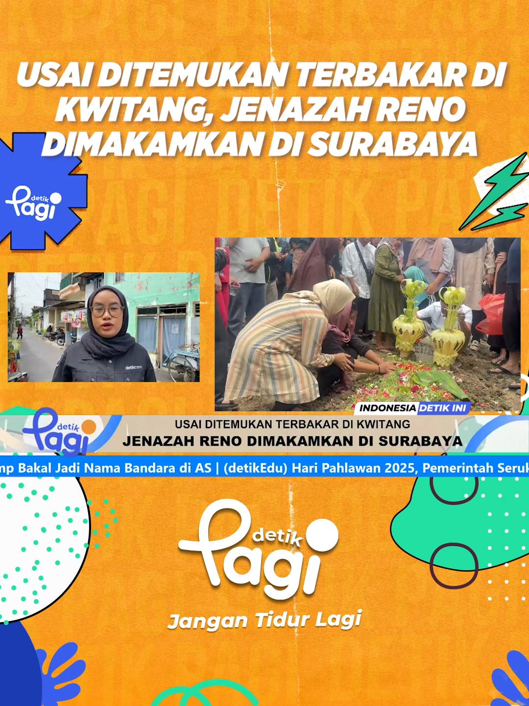 Jenazah Reno Syahputradewo yang ditemukan terbakar di Kwitang, Jakarta Pusat dimakamkan di Surabaya siang ini. Isak tangis dari keluarga maupun kerabat mengiringi kepergiannya. Simak laporan selengkapnya hanya di detikPagi!\ #detikpagi #detikcom
