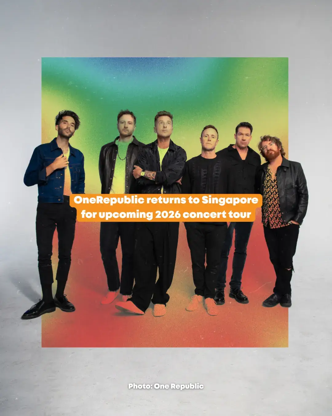 Upcoming concert in Singapore: OneRepublic’s From Asia, With Love 🎶 Are you ready, Singapore? Pop band OneRepublic is making a long-awaited comeback with their newest Asia concert tour! Who’s ready to sing along to mega hits like Counting Stars and Apologise? OneRepublic “From Asia, With Love” 📍 Singapore Indoor Stadium 📅 2 March 2026 ⏰ 8pm  #sgtiktok #onerepublic #concerts #sgnews 