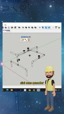 Cara membuat jalur pipa secara cepat dan akurat di sketchup #sketchupindonesia #sketchuptutorial #sketchup3d #triksketchup #fypシ゚