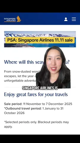 chanced upon this and i didn’t think SQ would also have an 11.11 sale!!  sale period is 11 nov till 7 dec outbound travel period is 1 jan - 31 oct 2026, the perfect opportunity to book your vacations for next year tbh!! don’t miss out on this promo!! people always talk about how there are other cheaper airlines but some of us value direct flights and wanna reach our destinations faster with no stopovers pls haha #singapore #sg #travel #1111 #YTFam @YouTrip SG 
