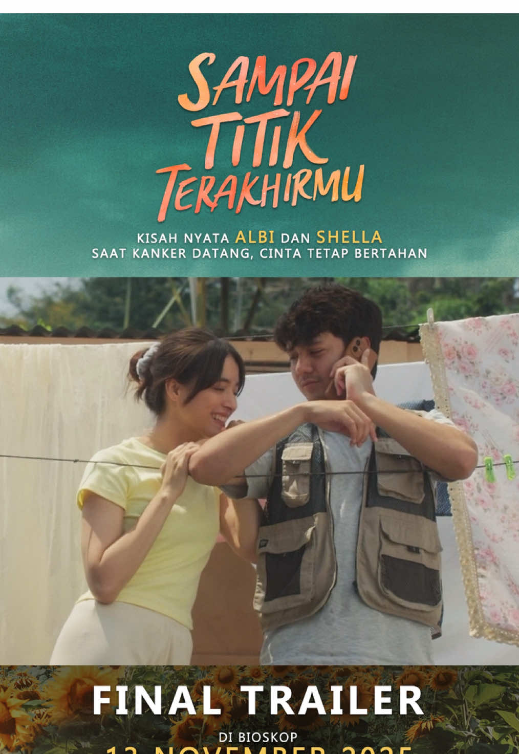 Official Final Trailer – SAMPAI TITIK TERAKHIRMU Cinta, Perjuangan, dan Kesetiaan Albi & Shella akan membuktikan bahwa cinta tetap bertahan dalam macam alur hidup. 💕 Albi & Shella bukan hanya cerita cinta — mereka adalah inspirasi hidup yang dirangkai sempurna dan bergema sampai selamanya. ✨ Film Sampai Titik Terakhirmu karya dari Sutradara Dinna Jasanti, Penulis Evelyn Afnilia, dan di Produseri oleh Andi Suryanto dan Marcella Daryanani akan mulai bergema 13 November 2025 di Cinépolis Cinemas.  #SampaiTitikTerakhirmu #FilmSampaiTitikTerakhirmu #AlbiShella #MawarEvaDeJongh #ArbaniYasiz
