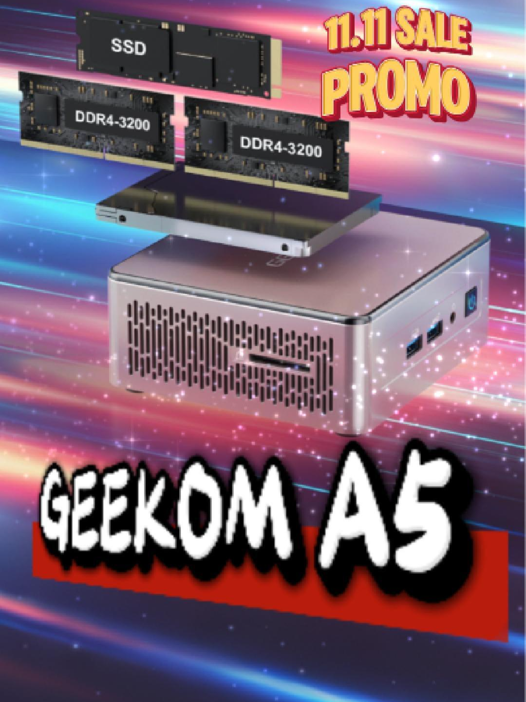 BIG SALE PROMO 11.11 GEEKOM MINI PC A5 AMD Ryzen 7 5825U SIZE: 117 x 112 x 49,2mm WEIGHT: 564,9 g Casing : Metal SPESIFIKASI : • Processor : AMD Ryzen 7 5825U (8 Cores, 16 Threads, 16MB Cache, 3.2 GHz~ 4.4 GHz) • Grapich Card : AMD Radeon Vega 8 Graphics • TDP : 15W • Memory : - BAREBONE : TANPA RAM&SSD - RAM 16GB (8+8) ( Dual-channel DDR4-3200 ) - RAM 32GB (16+16) ( Dual-channel DDR4-3200 ) • Storage : 256/512 GB SSD Up to 1TB SSD - 1 x M.2 2280 PCIe Gen 3x4 NVMe/SATA SSD, supports up to 2TB - 1 x 2.5” 7mm SATA HDD, supports up to 2TB • Wireless Connectivity Bluetooth v5.2 and Wi-Fi 6 • Supports Multi displays, up to 8K. • OS : Windows 11 pro KETERANGAN BUNDLING : •Non Bundling : Unit Only •Bundle Wired : Unit + 1SET COMBO MOUSE + KEYBOARD (Kabel) •Bundle Wireless : Unit + 1SET COMBO MOUSE + KEYBOARD (Wireless) •Bundle Fullset : Unit + 1SET COMBO MOUSE + KEYBOARD (Wireless) + Monitor Portable NOVATU Garansi 3 Tahun Resmi Geekom Jakarta Indonesia : Status unit : 100% Mulus dan Segel Jaminan 100% Baru dan Bukan Bekas Garansi Servis Gratis sampai dengan Ganti Unit Baru Keunggulan Cocok Untuk Office dan Home use Cocok Untuk Bermain Game dan Editing Desain Compact Dan Stylish #gamingpc #komputergaming #laptopgaming #fypage #kaummendangmending