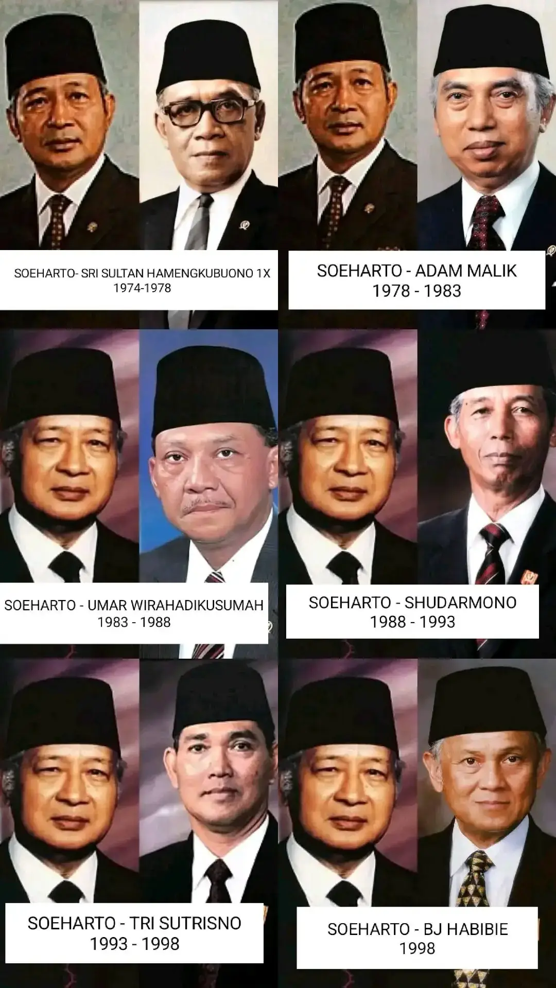 Perjalanan panjang seorang pemimpin yang melewati berbagai era. BESTie, dulu kalian taunya pas masa beliau yang mana? Dan wakil-wakilnya siapa aja nih yang masih kalian ingat? Yuk nostalgia bareng, siapa tahu ada yang baru tau juga. #soeharto #presidensoeharto #sejarahindonesia #wakilpresidenri  #fypシ゚ 