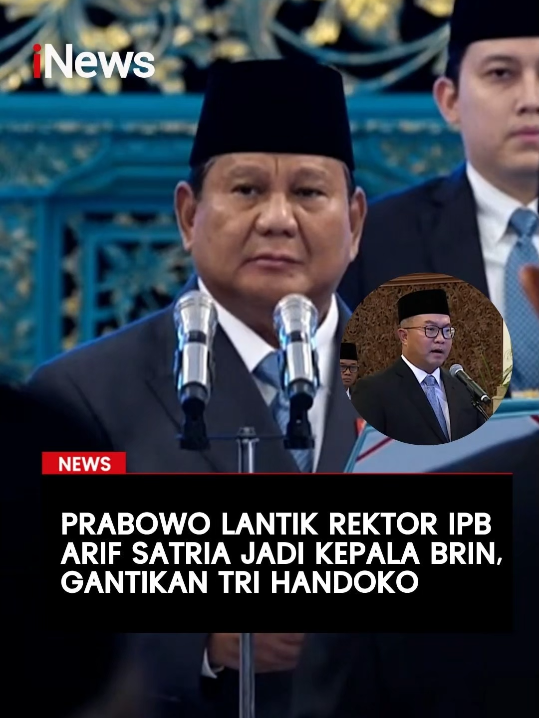Presiden Prabowo Subianto melantik Arif Satria sebagai Kepala Badan Riset dan Inovasi Nasional (BRIN) di Istana Negara, Jakarta, Senin (10/11/2025).  Diketahui, Arif merupakan Rektor Institut Pertanian Bogor (IPB) sejak tahun 2017. Pengangkatannya pun menggantikan Kepala BRIN sebelumnya, Laksana Tri Handoko.  Pelantikan tersebut didasarkan pada Keputusan Presiden (Keppres) Nomor 123 P Tahun 2025 tentang Pemberhentian dan Pengangkatan Kepala BRIN. #PresidenPrabowo #Prabowo #ArifSatria #BRIN