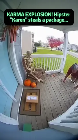 KARMA EXPLOSION! Hipster Karen steals a package... and ends up transformed into a RAINBOW! 🌈✨#karen #fail #glitterbomb #fyp 