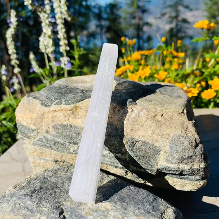 Selenite Stick 💚 Selenite - Stone of Purification, Clarity, Divine Connection Benefit of Selenite Stick Shape: The Stick shape of Selenite crystals is believed to amplify the energetic properties of the crystal, allowing for a focused and directed flow of energy. It is often used for energy cleansing, purification, and creating a protective shield around the aura. Selenite sticks are versatile tools that can be used in various energy practices and rituals.  Selenite is self-cleansing. 💚 Selenite is said to be an angelic stone with purifying energy, beneficial for judgment, and insight with a powerful disperser and stabilizer for erratic emotions, connecting a conscious understanding of what is taking place at the subconscious level. 💚 The purest translucent white Selenite has an ethereal quality and is said to inhabit the space between light and matter. 💚 In crystal energy work, Selenite is connected to the the Crown Chakra, which when enhanced can help to strengthen ones connection to divine energies and the higher self. It is also believed to help to activate intuititive & psychic abilities. 💚 Selenite is a stone that is believed to cleanse the energy of other stones so it does not itself need to be cleansed. Simply draw circles with a selenite wand over an area or crystals that needs cleansing, and selenite will absorb and dissipate any negative energy. Size *All sizes are approximate. *Each one of a kind crystal will vary slightly.  Stick Size 📏 4