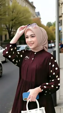 gamis polos kombinasi motif polka cabutan printing Id 110 pb 125 busui Muslim Panjang #gamispolos #gamisbusui 