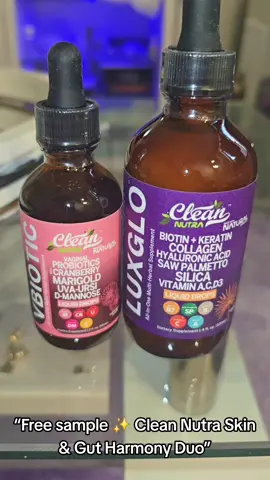 “Free sample ✨ Clean Nutra Skin & Gut Harmony Duo 💧 Probiotics + Collagen for radiant skin & gut health 🌿🧴 #cleannutra #wellness #skincaretok #freesample #tiktokshop 