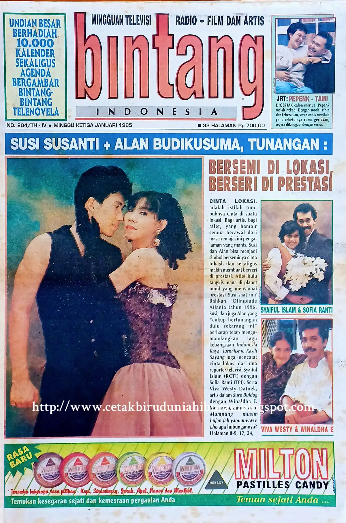 Nama Media : Tabloid Bintang Indonesia Edisi : Nomor 204 Cover : Alan Budi Kusuma & Susi Susanti Foto : Arno Santosa Edar : Minggu Ketiga Januari 1995 #cetakbiruduniahiburan #tabloidbintang #alanbudikusuma #susisusanti #atletbulutangkisindonesia 