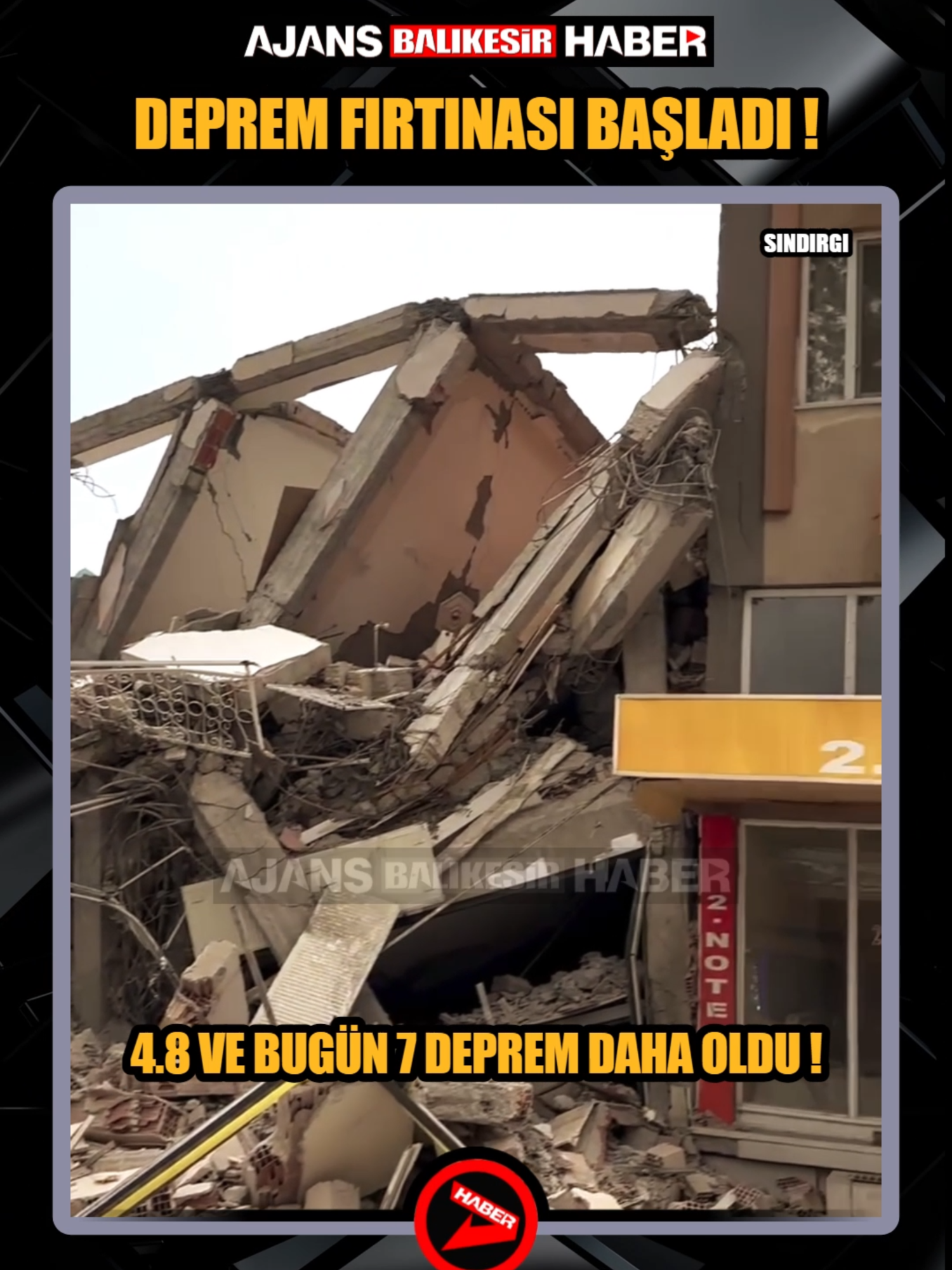 📍 DEPREM FIRTINASI BAŞLADI! 👉 Balıkesir’in Sındırgı ilçesinde deprem fırtınası devam ediyor. Bugün (10 Kasım 2025) Sındırgı’da, en büyüğü 4.8 büyüklüğünde olmak üzere, Kandilli Rasathanesi verilerine göre toplam 8 deprem kaydedildi. Bölgede art arda yaşanan sarsıntılar nedeniyle vatandaşlar arasında korku ve panik sürüyor. SABAH SAATLERİNDE 4.8 VE 4.5’LİK İKİ BÜYÜK SARSINTI 🔴 Sarsıntıların gün boyu devam etmesi, bölge halkının endişesini artırdı. Kandilli Rasathanesi’nden alınan verilere göre, bugün Sındırgı'da meydana gelen depremler ve büyüklükleri şöyle: 🔻01:06 | 4.5 🔻05:48 | 4.8 🔻09:41 | 4.5 🔻01:14 | 3.0 🔻02:17 | 3.0 🔻06:38 | 3.2 🔻10:02 | 3.4 🔻10:08 | 3.4 🔴 Özellikle sabah erken saatlerde yaşanan 4.8 ve 4.5 büyüklüğündeki depremler, ilçe genelinde şiddetli hissedildi.  🔴 Daha önce afet bölgesi ilan edilen Sındırgı'da yetkililer, vatandaşları hasarlı binalardan uzak durmaları konusunda uyarıyor. (Ajans Balıkesir) #Sındırgı #Deprem #KandilliRasathanesi #Balıkesir #DepremFırtınası