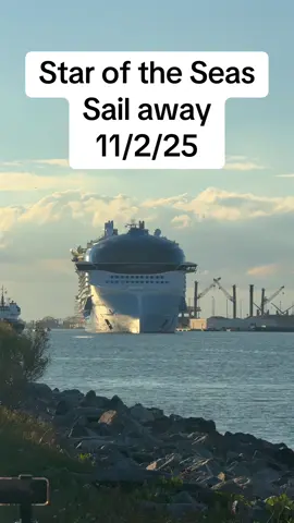 The Worlds largest cruise ship, Star of the Seas, sailing away from Port Canaveral! Are you booked on Star of the Seas? #staroftheseas #royalcaribbean #cruisetok #cruiselife #fyp 