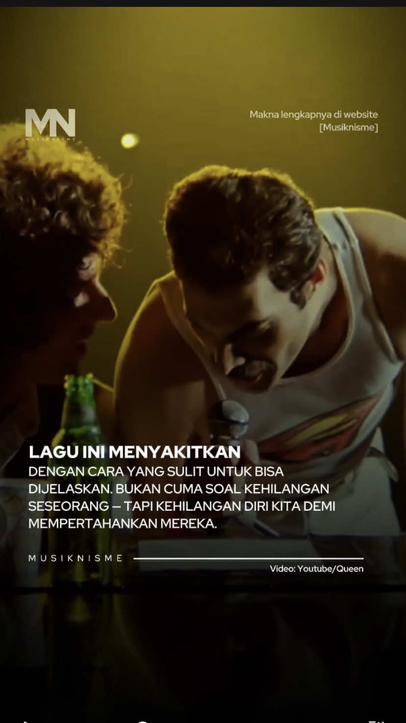 Banyak orang bisa merasakan hal ini tanpa sadar. Kadang, kita begitu mencintai seseorang sampai rela mengubah siapa diri kita, menahan emosi, atau menyesuaikan diri hanya agar hubungan tetap berjalan. Namun setelah semuanya berakhir, kita baru sadar.. kita tak tahu lagi siapa diri kita sebenarnya. Lagu Save Me menggambarkan perasaan itu dengan sangat manusiawi: antara masih mencintai, tapi juga ingin bebas; antara ingin diselamatkan, tapi sadar bahwa satu-satunya yang bisa menyelamatkan kita hanyalah diri sendiri. Itu sebabnya lagu ini begitu menyakitkan. Karena lagu ini bukan sekadar kisah patah hati, tapi refleksi atas betapa mudahnya kita kehilangan arah ketika cinta tak lagi berpihak. Berbeda dari kebanyakan lagu Queen yang megah dan penuh energi, Save Me hadir dengan nada sendu dan jujur. Ini bukan tentang cinta yang bahagia atau perjuangan yang heroik, tapi tentang kehancuran setelah cinta itu runtuh. Tentang seseorang yang kehilangan bukan hanya orang yang dicintainya, tapi juga dirinya sendiri dalam proses mencoba mempertahankan hubungan itu. Gimana menurut kalian? #queen #80s #saveme #musiknisme 