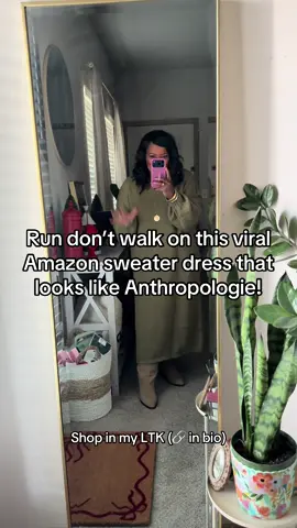 Yall! The hype is real on this Anthro inspired sweater dress from @Amazon!! Amazing quality, not itchy, gives all the warm and cozy vibes, and comes in SEVERAL colors, and under $40!! I’m wearing the size large. You do not want to miss out on this one!!!  This is actually my #workwear #OOTD and no coat or scarf needed because this dress is keeping me warm but in a very comfortable way!! Just posted in my @LTK 📱 #viraldress #anthropologiedupe #amazonfinds 