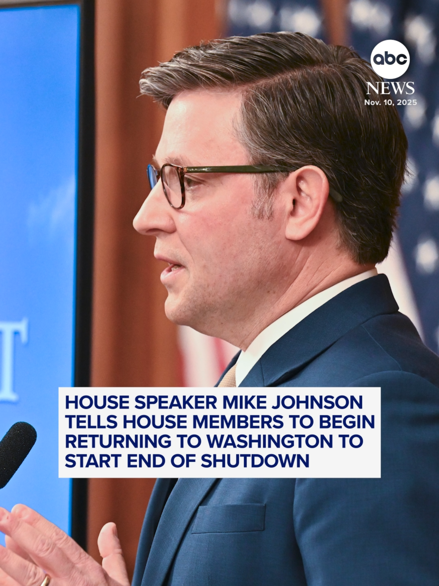House Speaker Mike Johnson spoke about next steps in ending the government shutdown on Monday morning, saying he will call the House back as soon as the Senate passes a government funding bill.   Lawmakers in a rare Sunday session cleared a key hurdle toward potentially reopening the government by advancing a short-term funding bill by a razor-thin vote of 60-40.   ABC News' Jay O'Brien has the latest. #trump #shutdown #politics #news #abcnews