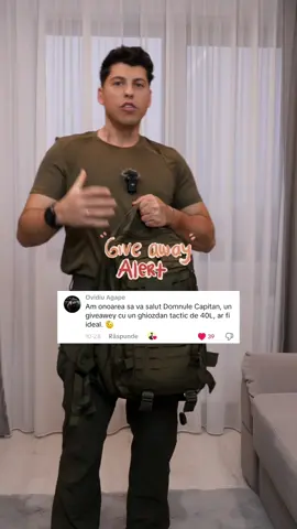 ‼️GIVEAWAY ALERT‼️ Câștigă un RUCSAC militar de la MILTEC de 36 litri.  Pașii pentru inscriere: 1. Like la aceasta postarea de pe instagram 2. Comentariu la postarea de pe instagram cu tag unui prieten (cu cat mai multe comentarii cu atât mai multe șanse de castig) 3. Follow contului meu de INSTAGRAM 4. Like si comm cu PARTICIP la ultimul meu clip militar de pe YouTube! Muuult succes!🎉🎉