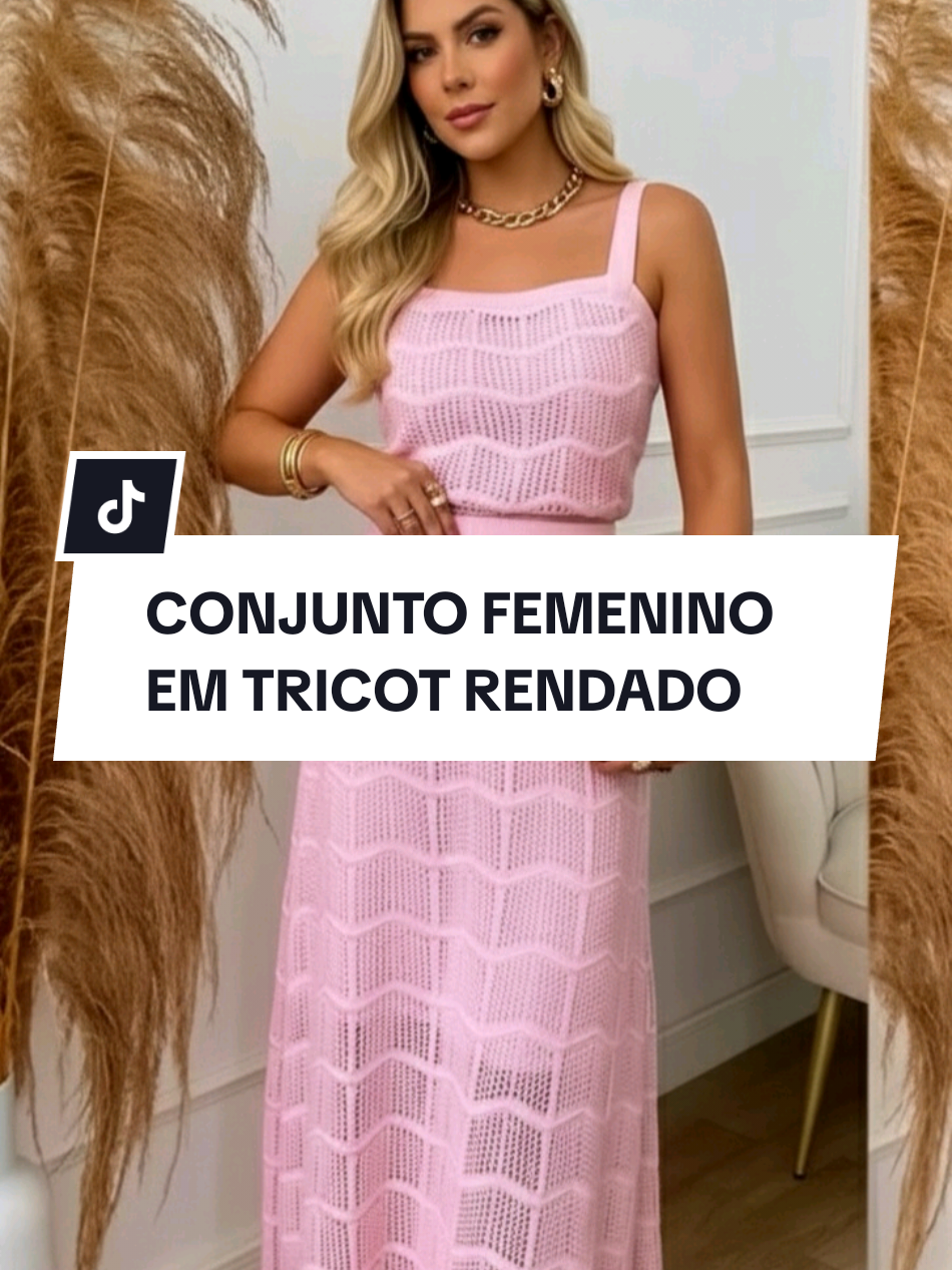 Conjunto Feminino Em Tricot Rendado | Vestuário feminino, moda femenina, saia longa e Cropped com forro, rendado, pro verão, leve e elegante. #conjuntofemenino #tricot #saialonga #cropped #modafemenina 