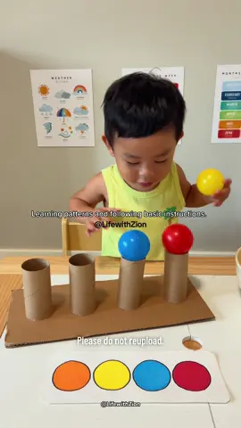 Did you know color patterns are perfect for 2-year-olds? 👶👧Matching and repeating colors help build early math, memory, and problem-solving skills. Plus, they learn to follow simple instructions too🤩😍#montessoriactivities #diyactivitiesforkids #learningthroughplay #coloractivities #toddleractivities  