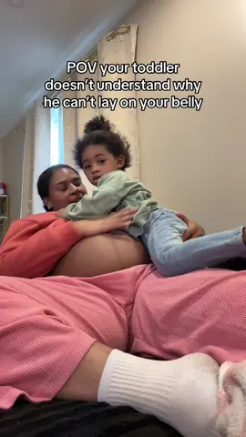 Mommy is having a baby you can’t lay on the baby 😭 #pregnanttiktok #marriedlife #momlife #toddlersoftiktok 