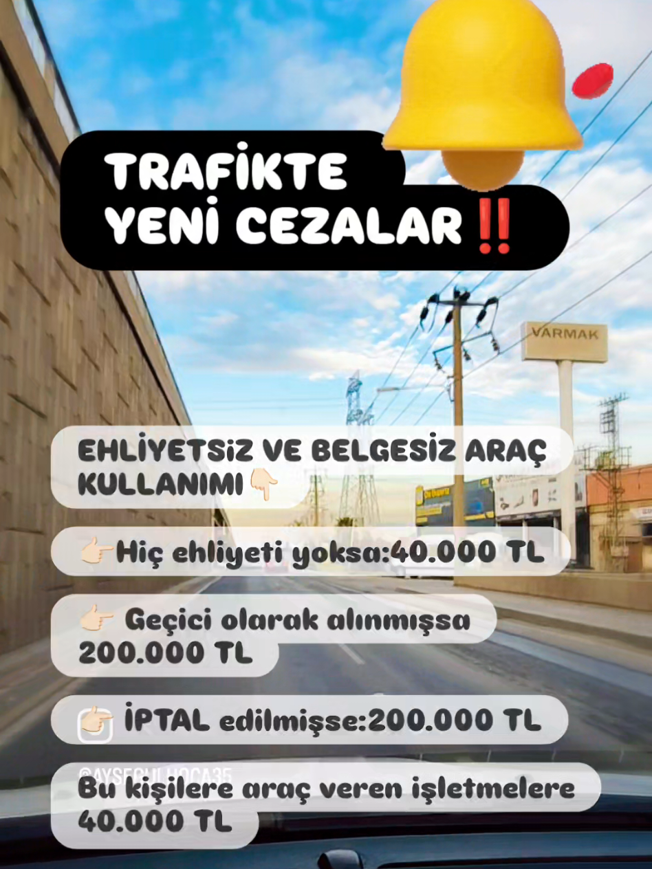 TEKNiK VE GÜRÜLTÜ SUÇLAR👇🏻 Gürültülü egzoz: 16.000 TL + Araç 30 gün men Manipüle takograf, taksimetre: Artırılmış ceza Taksimetresiz taksi:185.000TL Direngsiz arka tampon: 16.000 TL + Araç trafikten men RADAR VE UYARI CEZALARI👇🏻 Radar tespit cihaz imal/ithal: 370.000 TL Araçta bulundurma/kullanma: 185.000 TL + Cihaza el konur #trafik #trafikcezası #direksiyoneğitmeni #direksiyonhocası #direksiyonders 