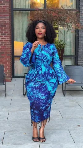 A vibrant multicolor tie-dye set designed to turn heads effortlessly. This two-piece features a structured jacket with flared sleeves and a matching skirt detailed with delicate hand-beaded work along the hem.  It's bold, elegant, and made to stand out whether at a special event or as a statement office look. Price: GHS 890 Sizes: 8-18 (Sizes 20 and above attract an extra cost) Please refer to our size chart or send us your accurate measurements. Processing period: Within 3 working days Our clothes are made upon order. Color: Blue multicolor tie-dye Please note that while we do our best to capture colors accurately, slight variations may occur due to lighting and screen settings. Ready to make it yours or have questions? Send us a DM or WhatsApp us on +233 561 769 408 (or click the WhatsApp link in our bio). Name: The Amaia
