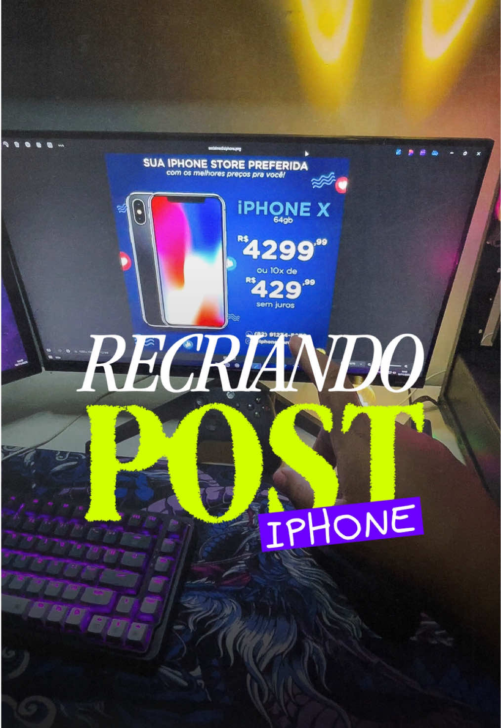 no ‘Recriando artes antigas’ de hoje, recriei esse meu post comercial de venda de iphone que fiz lá em 2018! curtiu? comenta aí o que você mudaria 🤙🏽 #dicasdedesign #photoshop #design #designergrafico #socialmedia