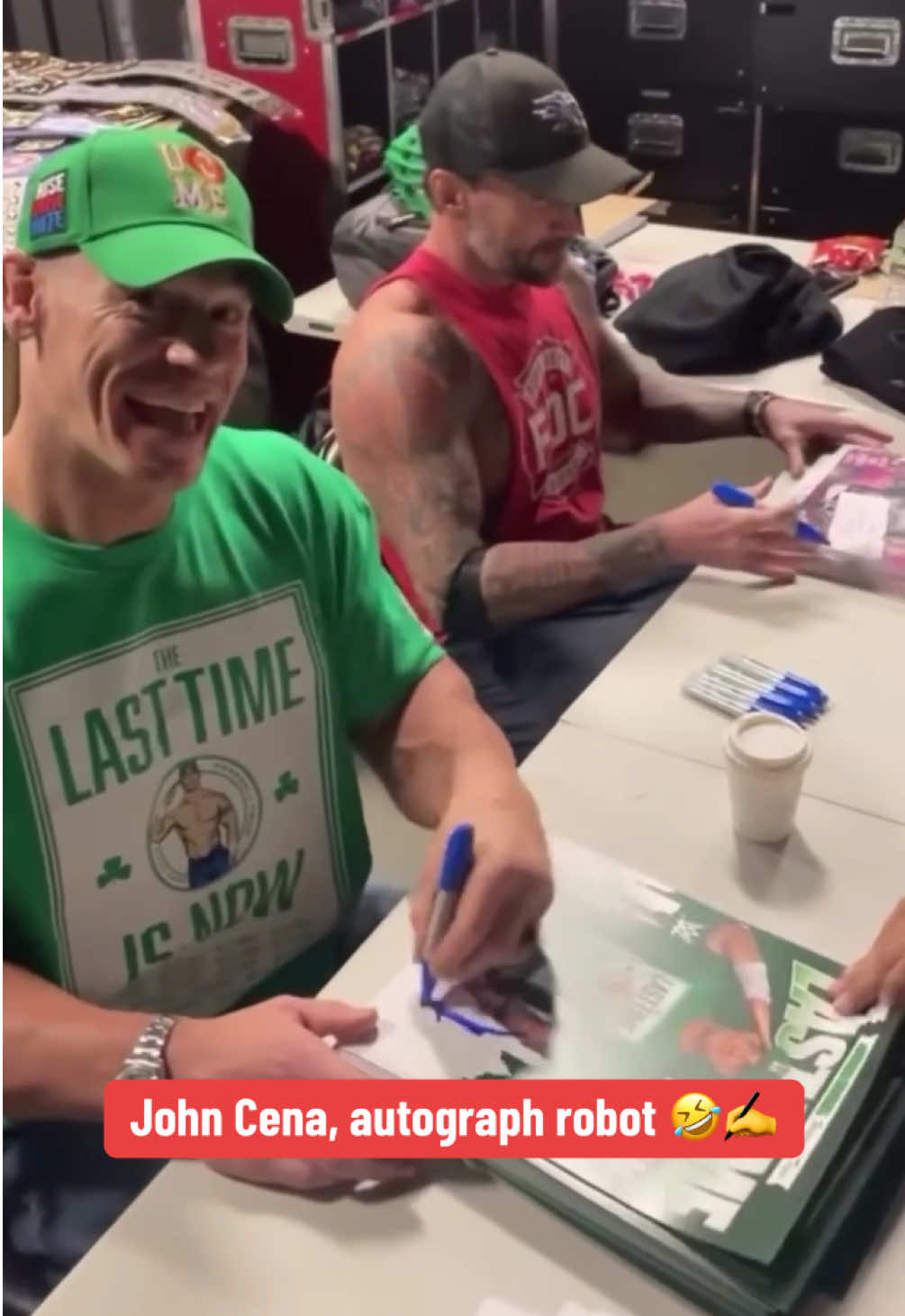 John Cena was LOCKED IN on these autographs 😭 (via cmpunk/IG) #WWE #wrestling #johncena #cmpunk